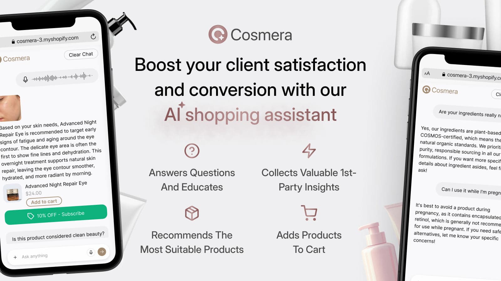 Cosmera — AI shopping assistant on a Shopify store