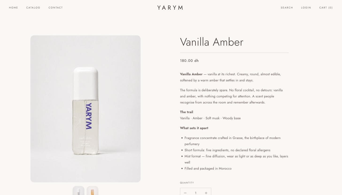 YARYM — page produit Vanilla Amber