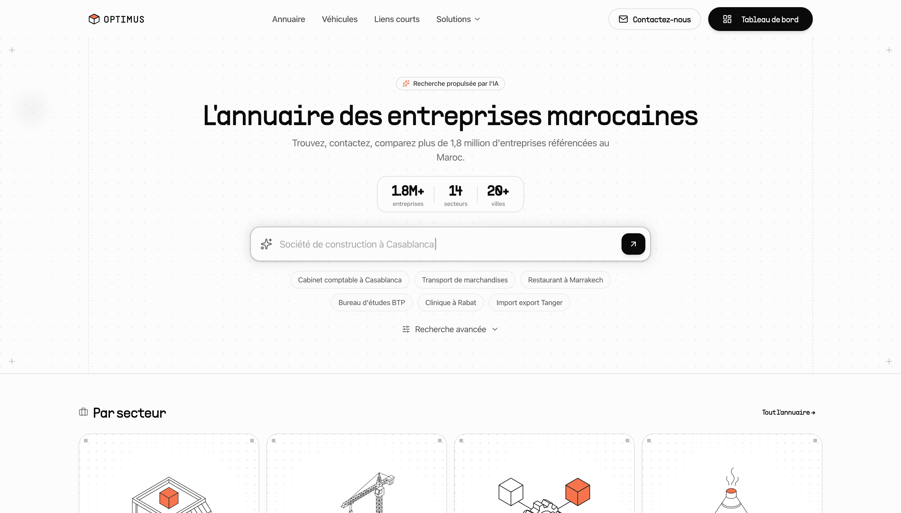 Optimus — recherche IA dans l'annuaire